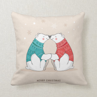 Cute Beige Christmas Polar Bears Cushion