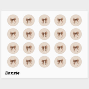 Cute Beige Coquette Bow Round Stickers