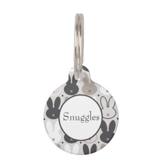 Cute Beige Grey Rabbit Pattern Pet Tag