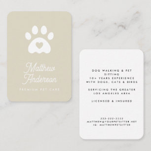 Cute Beige Heart Paw Print Pet Sitter Dog Walker Business Card