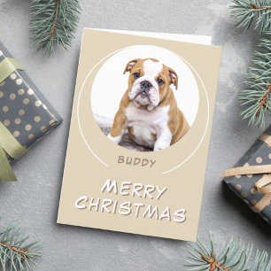 Cute Beige Round Dog Pet Photo Merry Christmas Holiday Card