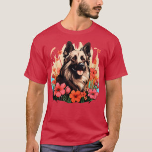 Cute Belgian Malinois Spring Flower Garden Shepher T-Shirt