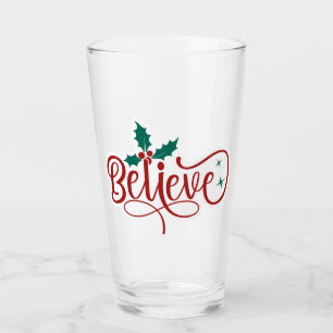 Cute 'Believe' Christmas Glass