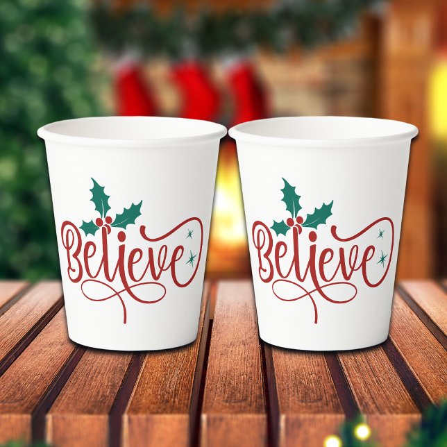 Cute 'Believe' Christmas Paper Cups (Creator Uploaded)