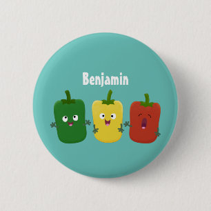 Cute bell pepper capsicum trio singing cartoon 6 cm round badge