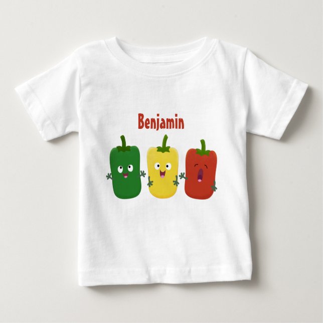 Cute bell pepper capsicum trio singing cartoon baby T-Shirt (Front)