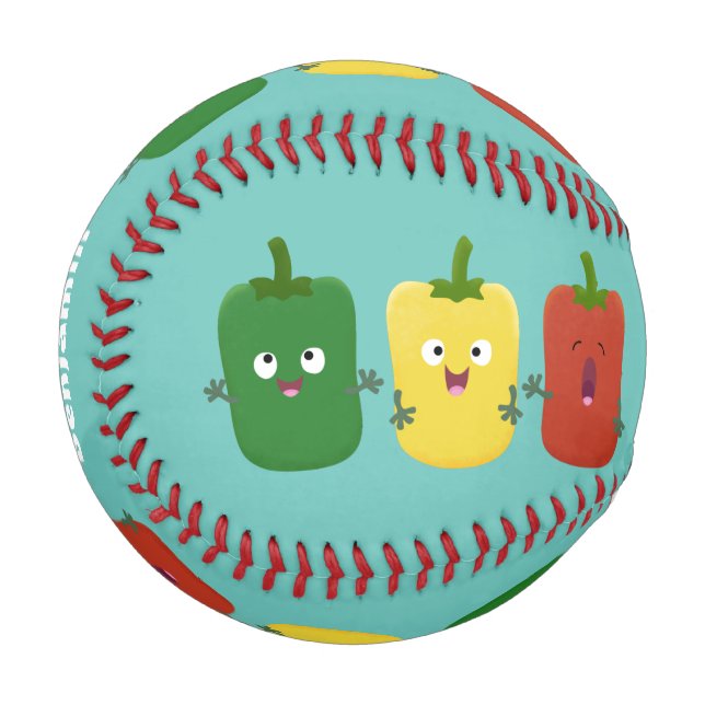 Cute bell pepper capsicum trio singing cartoon baseball (Front Left)