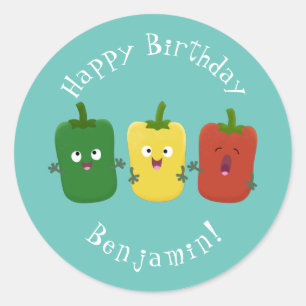 Cute bell pepper capsicum trio singing cartoon classic round sticker