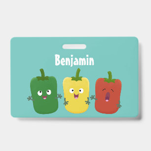 Cute bell pepper capsicum trio singing cartoon ID badge