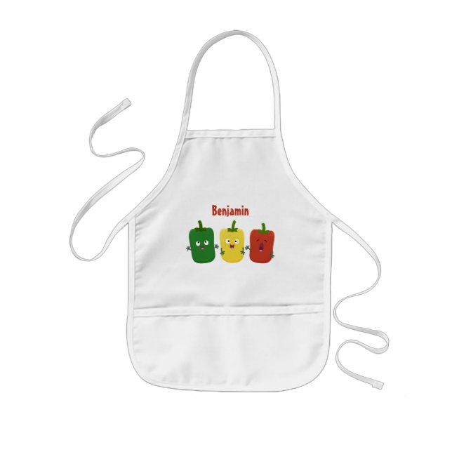Cute bell pepper capsicum trio singing cartoon  kids apron (Front)
