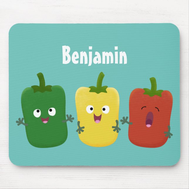 Cute bell pepper capsicum trio singing cartoon mouse pad (Front)