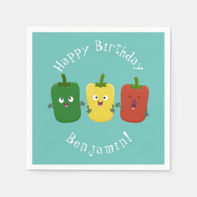 Cute bell pepper capsicum trio singing cartoon napkin (Front)