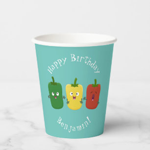 Cute bell pepper capsicum trio singing cartoon paper cups
