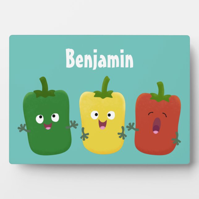 Cute bell pepper capsicum trio singing cartoon plaque (Front)