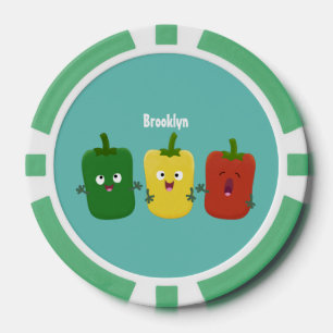 Cute bell pepper capsicum trio singing cartoon poker chips
