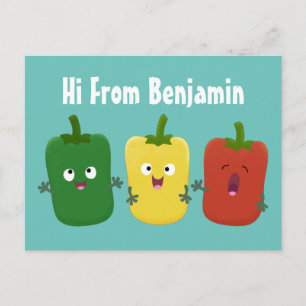 Cute bell pepper capsicum trio singing cartoon postcard