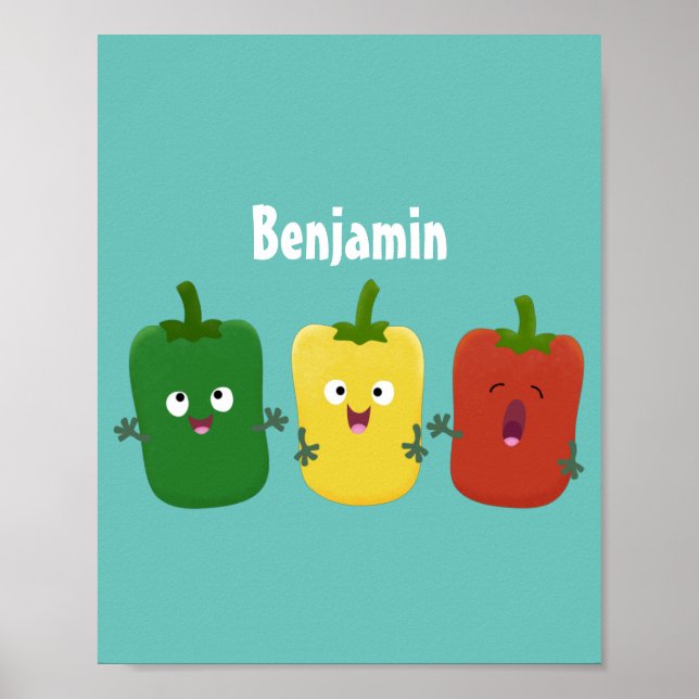 Cute bell pepper capsicum trio singing cartoon  poster (Front)