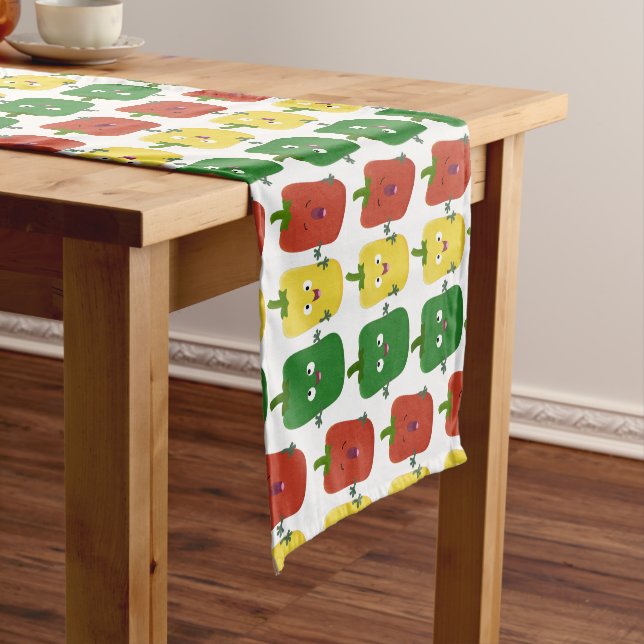 Cute bell pepper capsicum trio singing cartoon short table runner (In Situ)