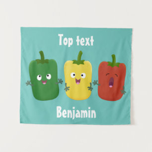 Cute bell pepper capsicum trio singing cartoon tapestry