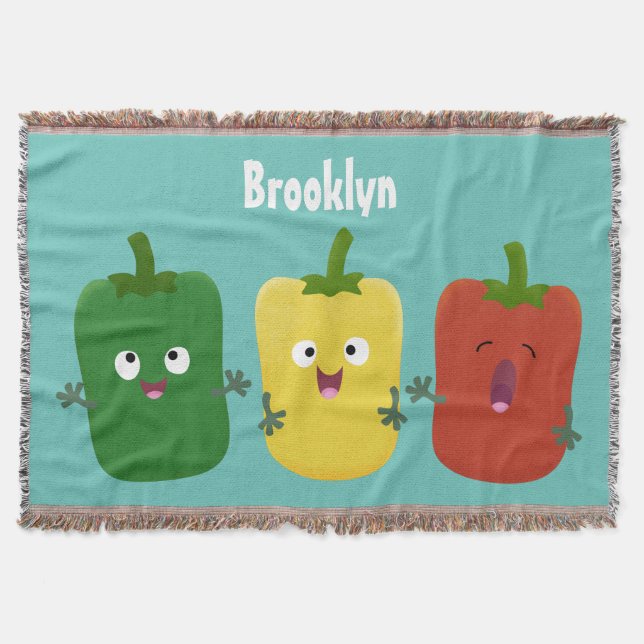 Cute bell pepper capsicum trio singing cartoon throw blanket (Front)
