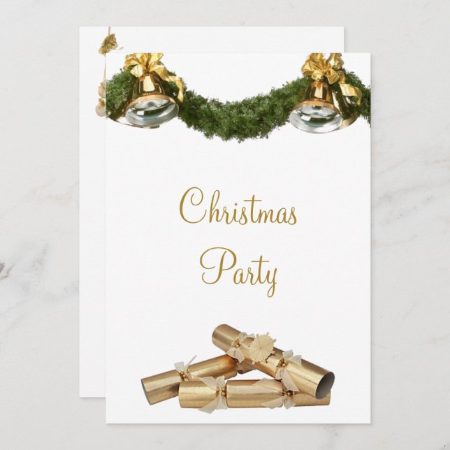 Cute Bells & Crackers Christmas Party Invitation (Front/Back)