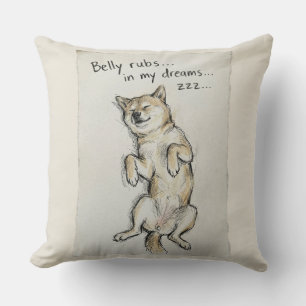 Cute "Belly Rubs In My Dreams" Sleeping Shiba Dog  Cushion