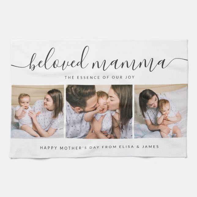 Cute Beloved Mamma Mum Mothers Day Photo Collage Tea Towel (Horizontal)