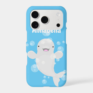 Cute beluga whale bubbles cartoon illustration