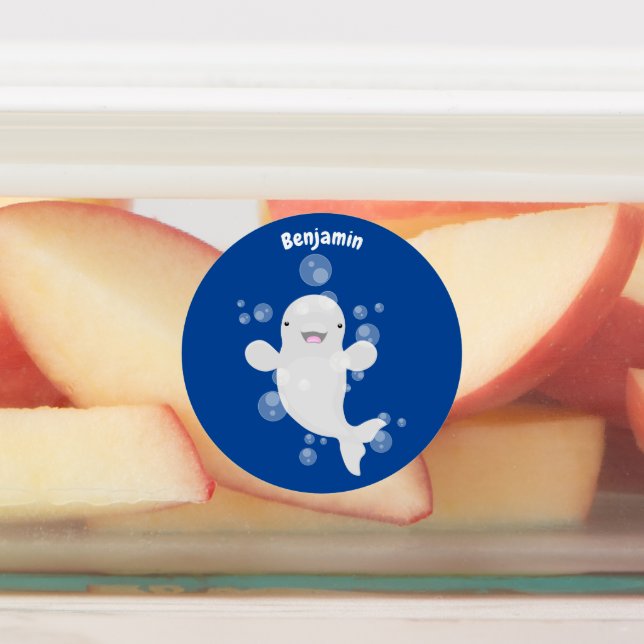 Cute beluga whale bubbles cartoon illustration (Affixed)