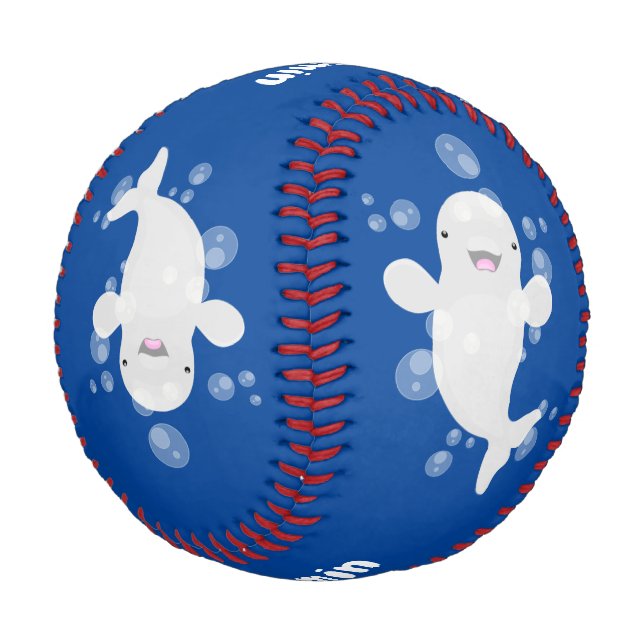 Cute beluga whale bubbles cartoon illustration baseball (Angled)