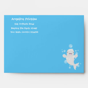 Cute beluga whale bubbles cartoon illustration envelope
