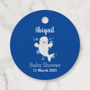 Cute beluga whale bubbles cartoon illustration favour tags