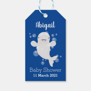 Cute beluga whale bubbles cartoon illustration  gift tags