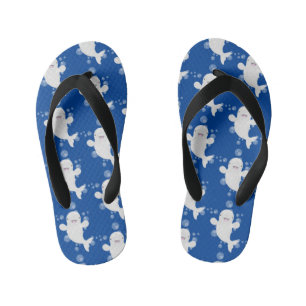 Cute beluga whale bubbles cartoon illustration kid's jandals