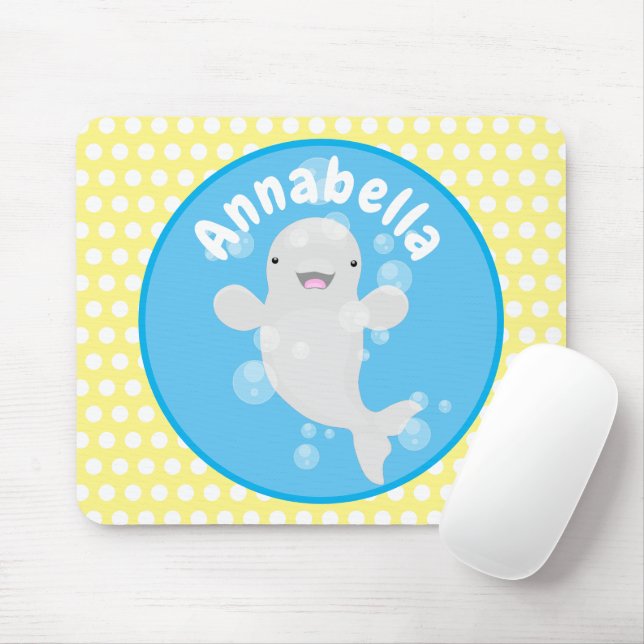 Cute beluga whale bubbles cartoon illustration mouse pad (With Mouse)