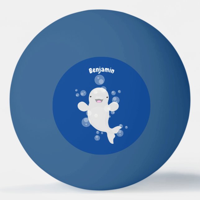 Cute beluga whale bubbles cartoon illustration ping pong ball (Front)