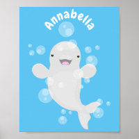 Cute beluga whale bubbles cartoon illustration
