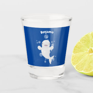 Cute beluga whale bubbles cartoon illustration shot glass