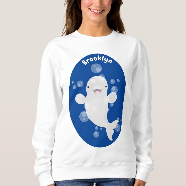 Cute beluga whale bubbles cartoon illustration sweatshirt (Front)
