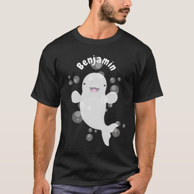 Cute beluga whale bubbles cartoon illustration T-Shirt (Front)