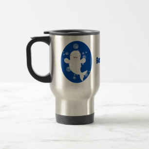 Cute beluga whale bubbles cartoon illustration travel mug