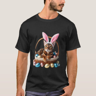 Cute Bengal Cat Easter Egg Hunt Owner Bunny Ears L T-Shirt