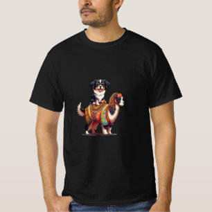 Cute Bernese Dog Riding on Llama T-Shirt