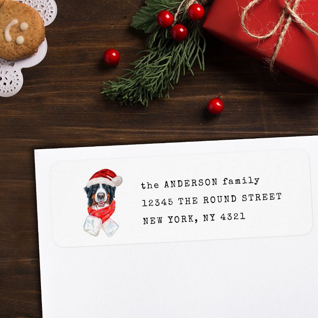 Cute Bernese Mountain Christmas Dog Return Address (Creator Uploaded)