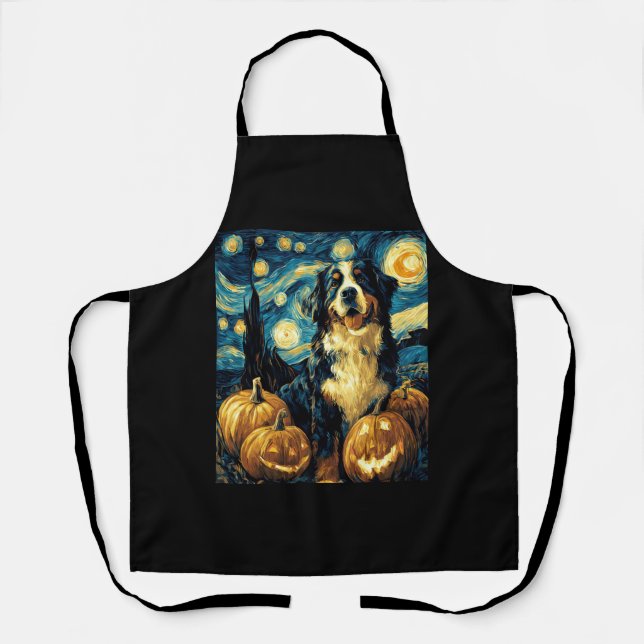 Cute Bernese mountain Dog Halloween Jack O Lantern Apron (Front)