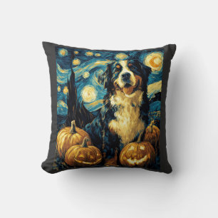 Cute Bernese mountain Dog Halloween Jack O Lantern Cushion