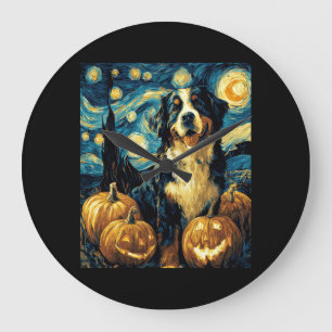 Cute Bernese mountain Dog Halloween Jack O Lantern Large Clock