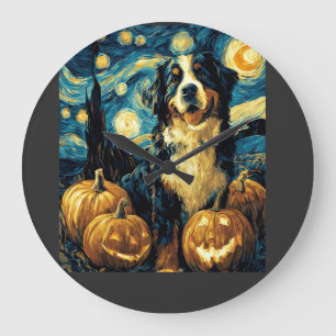 Cute Bernese mountain Dog Halloween Jack O Lantern Large Clock