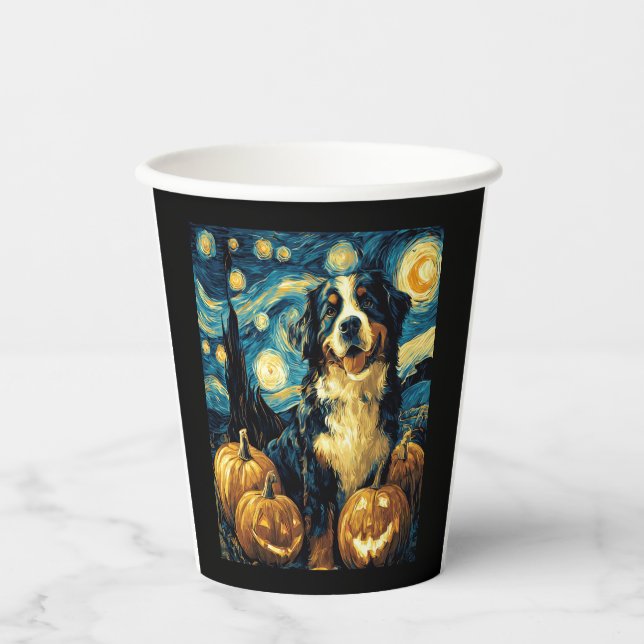 Cute Bernese mountain Dog Halloween Jack O Lantern Paper Cups (Front)