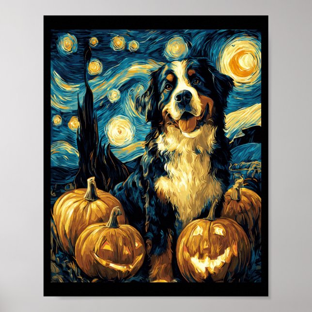 Cute Bernese mountain Dog Halloween Jack O Lantern Poster (Front)
